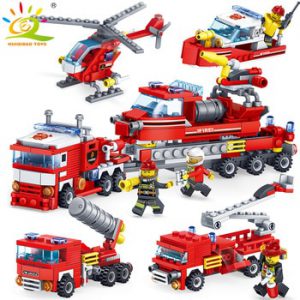 348pcs Fire Fighting 4in1 Trucks Car Helicopter Boat Building Blocks compatible legoingly City Firefighter Bricks children Toys