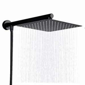 Black Ultrathin Rainfall Shower Head Wall Mounted Shower Arm Bracket Bar 150cm Shower Hose Bathroom Faucet Set