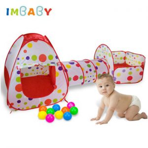 IMBABY 3 In 1 Baby Playpen Portable Baby Play Tent Kids Ocean Balls Pool Foldable Play Tent Playpen Tunnel Play House Play Yard