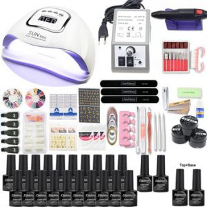 Gel Nail Set with 80W UV LED Nail Lamp Optional 20/10 Color Gel Polish with Base Top Coat Extension Gel Electric Nail drill kit