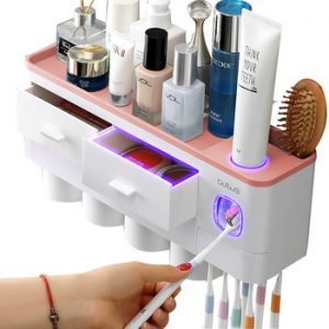 ONEUP New Toothbrush Holder Automatic Toothpaste Dispenser With Cup Wall Mount Toiletries Storage Rack Bathroom Accessories Set