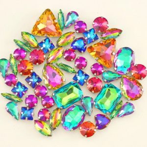 50pcs/bag shapes mix silver claw settings rainbow & jelly candy AB glass crystal sew on rhinestone wedding dress shoes bags diy