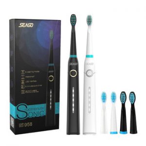 SEAGO Sonic Electric Toothbrush Adult Timer Brush USB Rechargeable Electric Tooth Brushes with 3pc Replacement Brush Head SG958