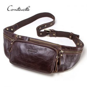 CONTACT'S cow leather men waist bag new casual small fanny pack male waist pack for cell phone and credit cards travel chest bag