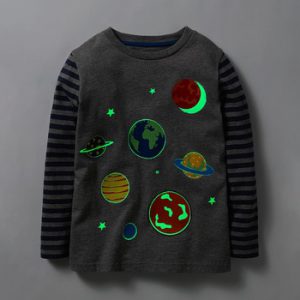 Little maven 2-8Years Autumn Luminous Universe Planet Boys Long Sleeve T Shirts Toddler Kids Fall Clothing Children's Clothes