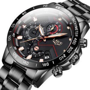 2020 LIGE Fashion Mens Watches Stainless Steel Top Brand Luxury Sport Chronograph Quartz Watch Men Black Watch Relogio Masculino