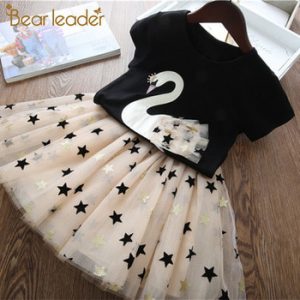 Bear Leader 2020 New Summer Kids Girls Clothes Set Fruit Parrten Short T-shirt +Bow Ball Gown Dress 2pcs Clothing Sets 3-7Y