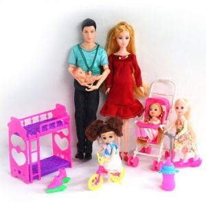 UCanaan 6 People Family Doll Suits Mom/ Dad/ Son Baby/ Kelly/Carriage Girls Toys Fashion Pregnant Doll Kid Toys