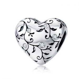 WOSTU Real 925 Sterling Silver Heart Beads Flower Retro Patterns Charms Pendant Fit Original Bracelet Silver 925 Jewelry CQC1323