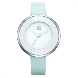 SHENGKE New Skyblue Leather Strap Buckle Women Watches 38 MM Big Top Brand Simple Dial Quartz Luxury Ladies Watch Reloj Mujer