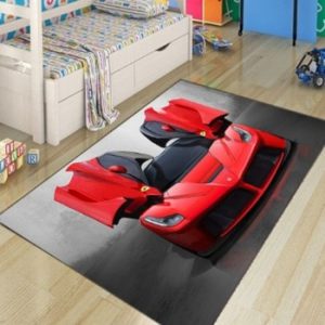 Else Red Sport Racing Car Boys 3d Pattern Print Non Slip Microfiber Children Kids Room Decorative Area Rug Kids Play Game Mat