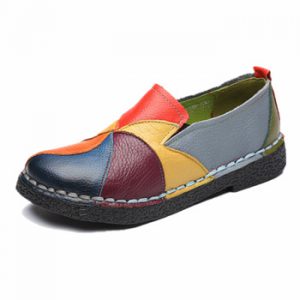 DONGNANFENG Women's Ladies Female Woman Shoes Flats Mother Shoes Cow Genuine Leather Loafers Ballerina Colorful Non Slip On Zapatillas Mujer Ballet Designer Mocassin Femme Slip-On Mixed Colors Plus size 35-42 OL-2098