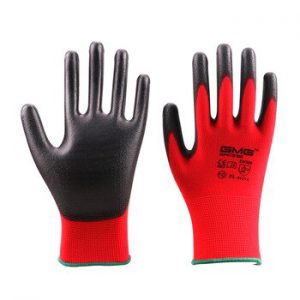 Hot Sale GMG CE Certificated EN388 Red Polyester Black PU Work Safety Gloves Mechanic Working Gloves