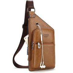 JEEP BULUO Famous Brand Man's Sling Bag Leather Mens Chest Bags Fashion Simple Travel Crossbody Bag For Young Man Messenger Bag