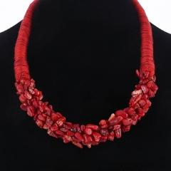 MINHIN Brilliant Red Natural Stone Pendant Choker Necklace Delicate Coral Design Rope Necklace For Women