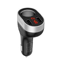 Hoco 5V3.1A 96W Dual USB Car Charger With one Car Lighter Slot digital Display Charging Voltage Current For iphone 11 XS Samsung