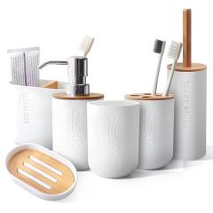 6Pcs Bamboo Bathroom Set Toilet Brush Holder Toothbrush Glass Cup Soap Dispenser Soap Dish Bathroom Accessories