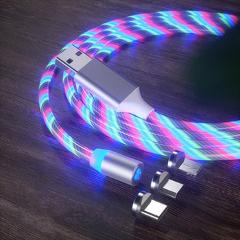 Magnetic charging Mobile Phone Cable Flow Luminous Lighting cord charger Wire for Samaung LED Micro USB Type C for iphone