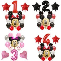 14pcs Happy Birthday Decoration Latex Balloon Mickey Minnie Mouse Heart Foil Ballon Baby Shower Number Balloon Kids Air Globos