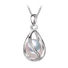 FENASY Natural Freshwater Pearl Pendant Cage Necklace Fashion 925 Sterling Silver Boho Statement Necklace Pearl Jewelry