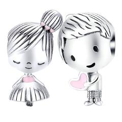 Little Girl BISAER 925 Sterling Silver Little Girls Beads Charms fit Girls Bracelets Silver 925 Jewelry Children Gift ECC1335