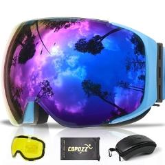 COPOZZ Magnetic Ski Goggles with 2s Quick-change Lens and Case Set UV400 Protection Anti-fog Snowboard Ski Glasses for Men Women