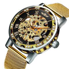 WINNER Fashion Business Mechanical Mens Watches Top Brand Luxury Skeleton Dial Crystal Iced Out Wristwatch Hot Sale Clock 2019