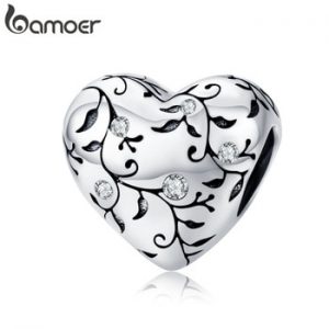 bamoer European Patterns Heart Beads Charm Silver 925 Original Pastoral Style Retro Flower Charms Jewelry DIY 2019 New SCC1323