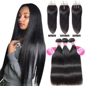 Meetu Malaysian Hair Bundles with Closure Straight Hair Bundles with Closure Natural Human Hair Bundles with Closure Non Remy