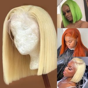 Luvin 613 Blonde 13X6 HD Transparent Lace Front Human Hair Wigs Straight Brazilian Short Bob Ombre Frontal Wig Black Woman