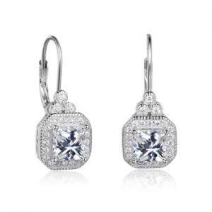 925 Sterling Silver Earrings Vintage Style Square Cubic Zirconia Stone Wedding Earrings Fashion Jewelry Gift for Women(EA102021)