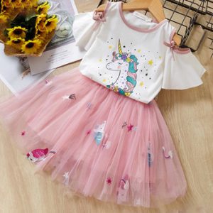 Bear Leader Girls Clothing Sets New Summer Fashion Style Cartoon Rabbit  Printed T-Shirts+Pink Dress 2Pcs Girls Clothes Sets