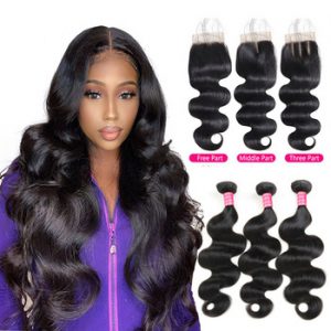 Meetu Brazilian Body Wave 3 Bundles With Closure 100% Human Hair Bundles With Closure Brazilian Hair Weave Bundles Non Remy Hair