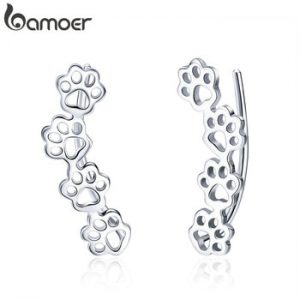 BAMOER Hot Sale 925 Sterling Silver Paw Trail Cat And Dog Footprints Stud Earrings for Women Sterling Silver Jewelry SCE430