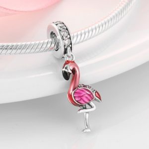 Hot Sale 100% 925 Sterling Silver Enamel Flamingo Fashion Charm Beads Fit Original pandora Charms Bracelets Jewelry making