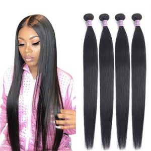 Allove Straight Hair Bundles Brazilian Hair Weave Bundles 100% Human Hair Bundles Natural Color Non Remy Hair Weave 1/3/4 Pieces