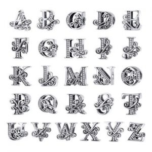 BAMOER 2019 NEW 925 Sterling Silver Vintage A to Z Clear CZ 26 Letter Alphabe Bead Charms Fit Bracelets DIY Jewelry BSC030