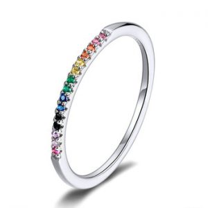 bamoer Rainbow Color CZ Finger Rings for Women Stackable Match Joker Wedding Statement Sterling Silver 925 Jewelry SCR583