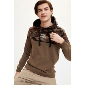 DeFacto Man's Sweatshirt Men's Spring Casual Hoodies Army Green Camouflage Men's Hooded Sweatshirts Men's Hoodie-N6964AZ20SP