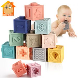 Baby Soft Toys Sensory Silicone Educational Building Blocks 3D Hanging Ball Babies Rubber Teether Squeeze Bath Toys For Toddlers