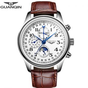 GUANQIN Automatic Mechanical Men's Watches Top Luxury Brand Waterproof Calendar Business Leather Strap Watch Relogio Masculino