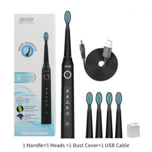 Electric Toothbrush Clean as Dentist Rechargeable Sonic Toothbrush with Smart Timer 5 Modes Travel Toothbrush with 3 Brush Heads