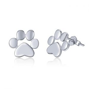 BAMOER 925 Sterling Silver Animal Dog Cat Paw Stud Earrings for Women Footprints Valentine's Day Gift SCE407