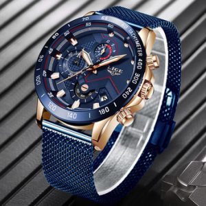 2019 New LIGE Blue Casual Mesh Belt Fashion Quartz Gold Watch Mens Watches Top Brand Luxury Waterproof Clock Relogio Masculino