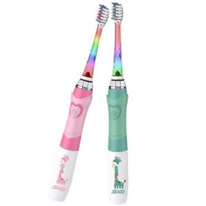 Seago Electric Toothbrush For Kids Colorful LED Flashlight 16000 Strokes Frequency Dupont Bristle 2 Heads Time Sonic Vibration