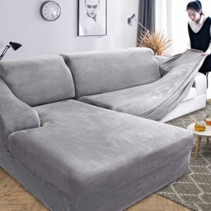 Velvet Plush L Shaped Sofa Cover for Living Room Elastic Furniture Couch Slipcover Chaise Longue Corner Sofa Cover Stretch