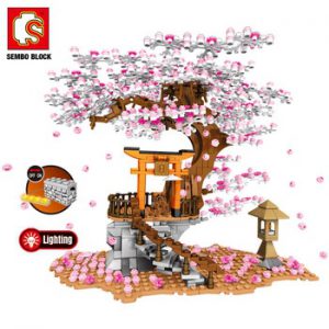 SEMBO City Street View Idea Sakura Inari Shrine Bricks Friends Cherry Blossom Technic Creator House Tree Building Blocks Toys