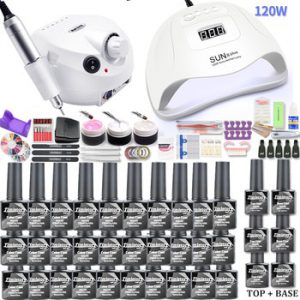 Manicure Set with Led Nail Lamp 120W Nail Set 30/20/10 Color UV Gel Nail Polish Kit Tools Set with Nail Drill Machine Nail files