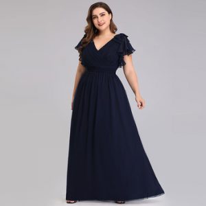 Plus Size Mother Of The Bride Dresses Ever Pretty EZ07709 Elegant A-line Chiffon Navy Blue Party Gowns Robe Mere De La Marie