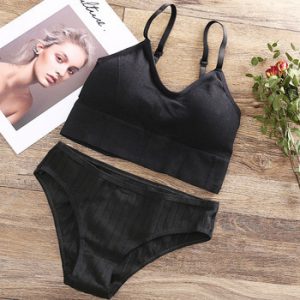 Tank Crop Top Bra + 3PCS Panties Set Fashion Solid Color Bra Set for Women Intimates Underwear Female Lingerie Casual Bralette